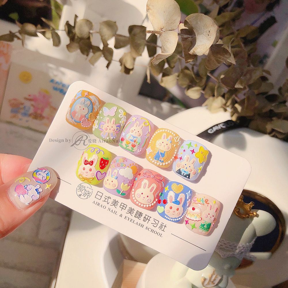 Stiker Kuku Motif Kartun Bunga 5D Dengan Perekat Untuk Dekorasi Nail Art