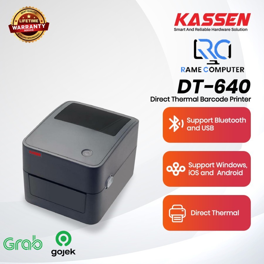 PRINTER THERMAL KASSEN DT-640 BLUETOOTH CETAK RESI SHOPEE LABEL ALAMAT DT640 STIKER THERMAL A6