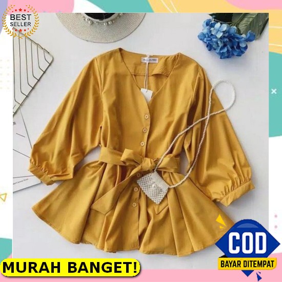 Bsf Kimono Miumiu Babyterry Baju Atasan Cewek Blus Wanita Lengan Panjang Woman Top V-Neck Tee Longsl