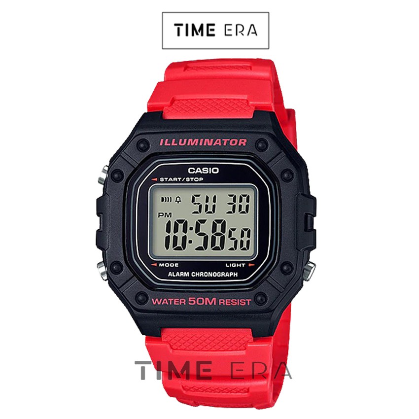 Casio Original W-218H-4B /  W218H-4B Jam Tangan Pria Digital Karet Merah