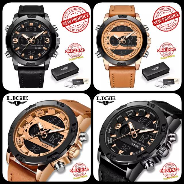 Jam Tangan Pria Jam Tangan Import Jam Original Lige tampilan Ganda Analog Digital Mewah Elegan