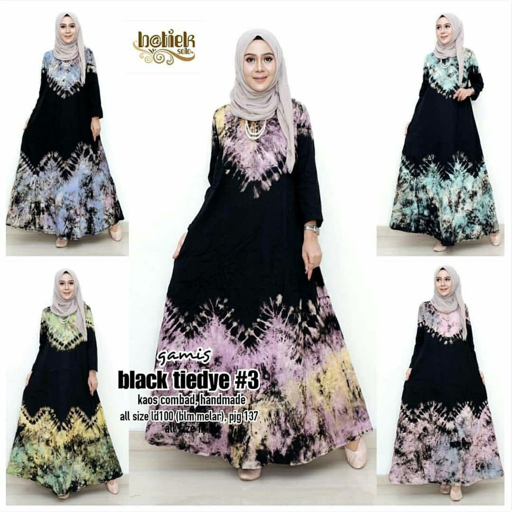 long dress gamis  kaos  black tiedye 3 fashion wanita 