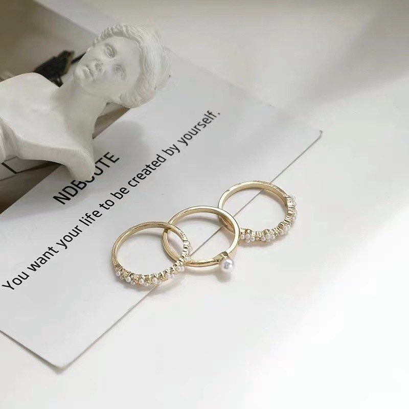 Cincin Kombinasi Mutiara Gaya Korea Untuk Wanita