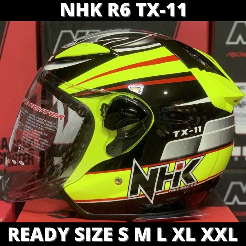 Jual Helm NHK R6 TX11 Yellow Fluo Half Face Single Visor Helem Motor