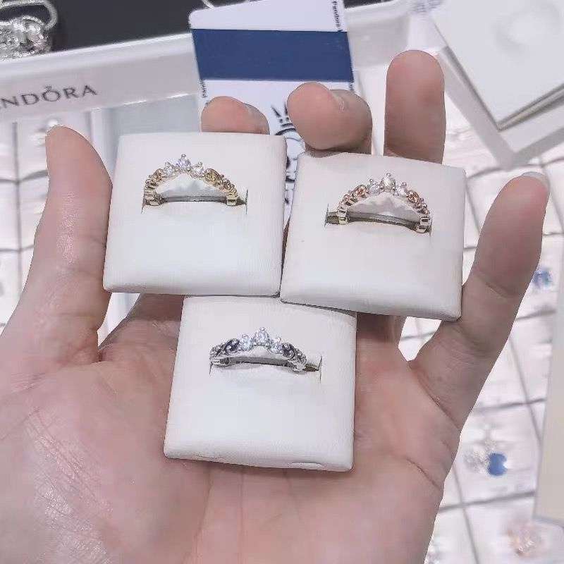 Pandora Cincin Sterling Silver 925 Desain Mahkota Hias Kristal Kubik Zirconia Mewah Berkilau Untuk Wanita