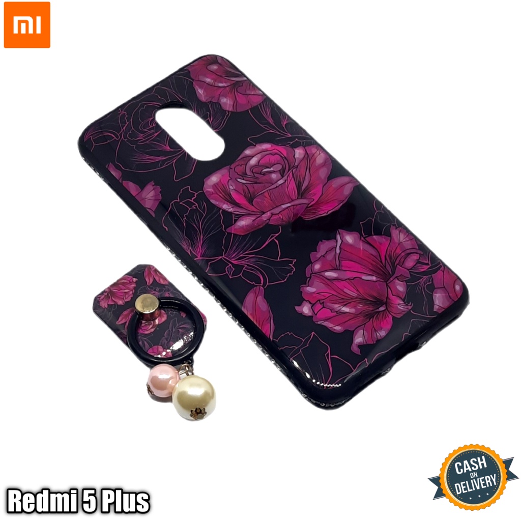 casing xiaomi redmi 5 plus case silikon motif bunga free ringstand cantik