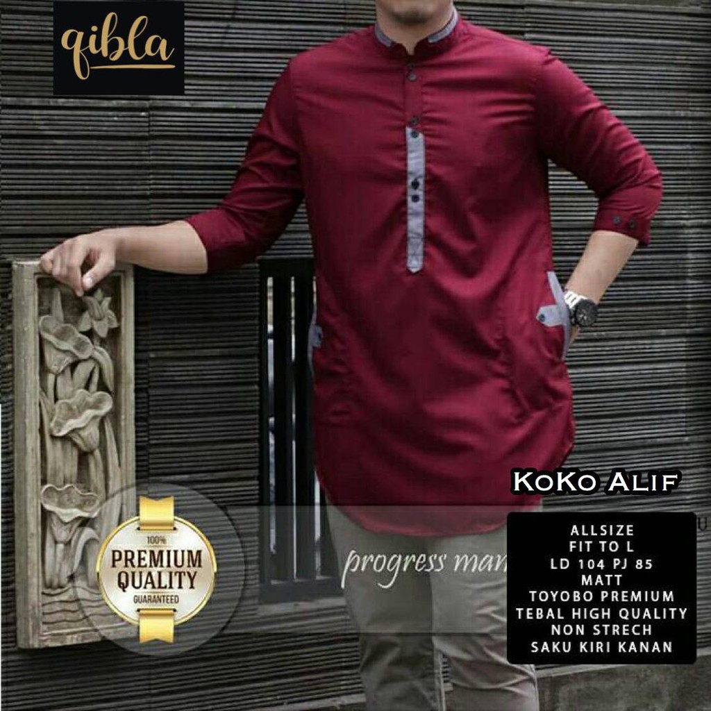 KOKO ALIF KURTA MUSLIM LENGAN PENDEK ATASAN PAKAIAN BAJU PRIA LAKI COWOK QURTA BY QIBLA (COD)