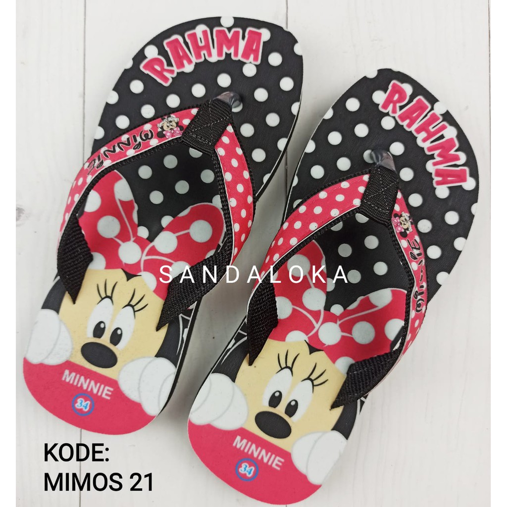 [PO] Sandal Karakter Print Minnie Mouse Mickey | Sendal Nama | Cartoon Foto | Anak PAUD TK SD sancu