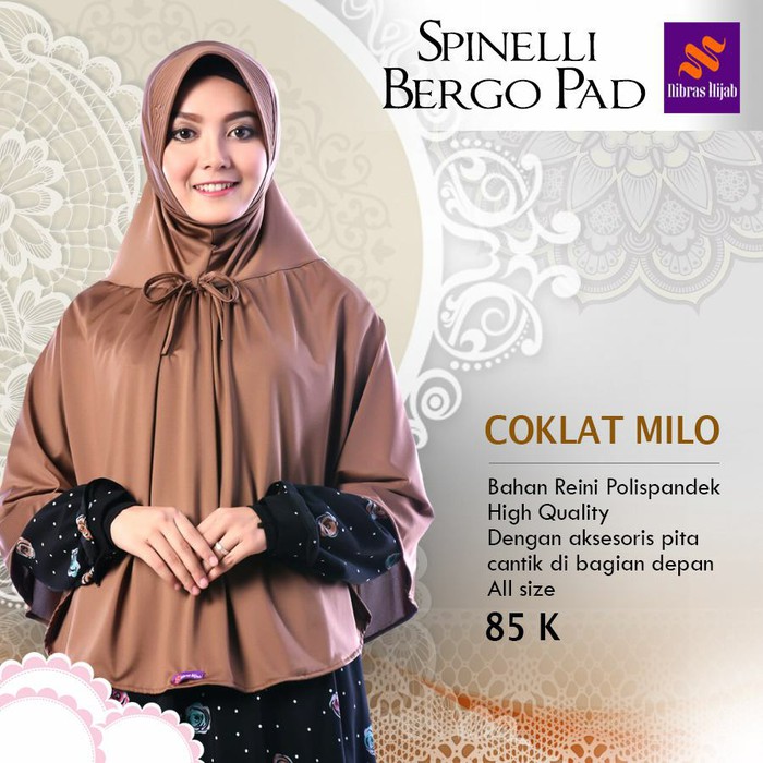 Nibras Hijab Spinelli Bergo Pad Coklat Milo Spandek Reiny Tali Pita