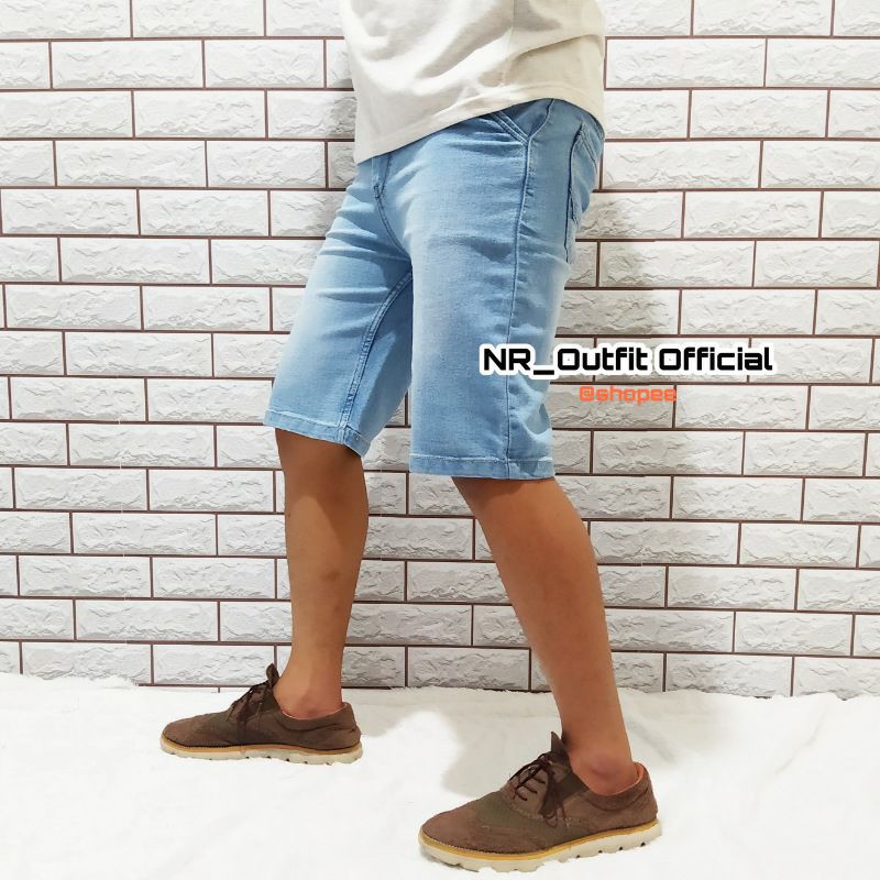 Celana Jeans Pendek Pria Skinny Cowok Casual Slim Fit Ice Blue NR_Outfit Official COD