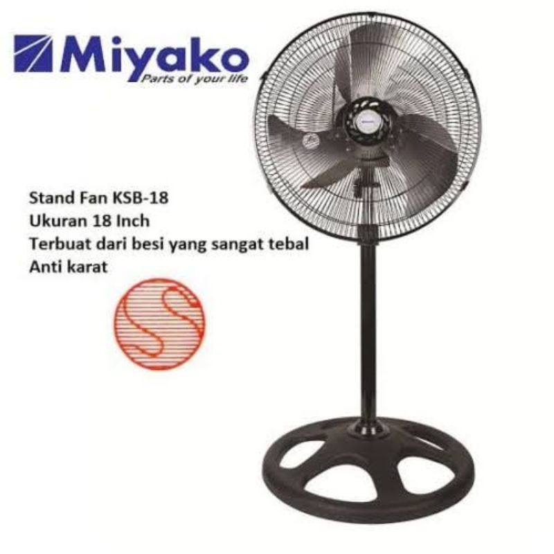 KIPAS ANGIN BERDIRI MIYAKO KSB 18 KSB18 STANDING STAND FAN 18" INCH BESI ALUMINIUM LOW WATT HEMAT LI