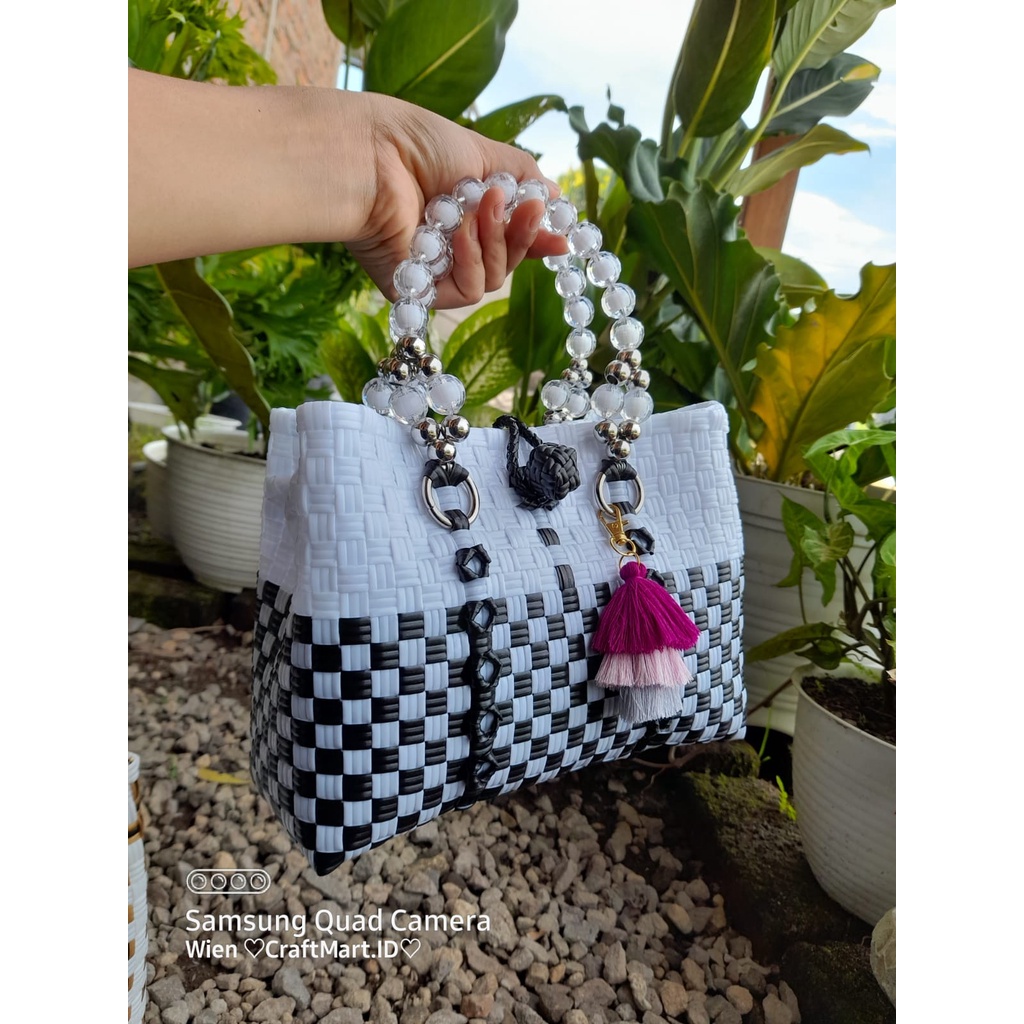 [FREE SYAL TWILLY] Tas Anyaman Anyam Pesta Jali Premium Handle Mutiara