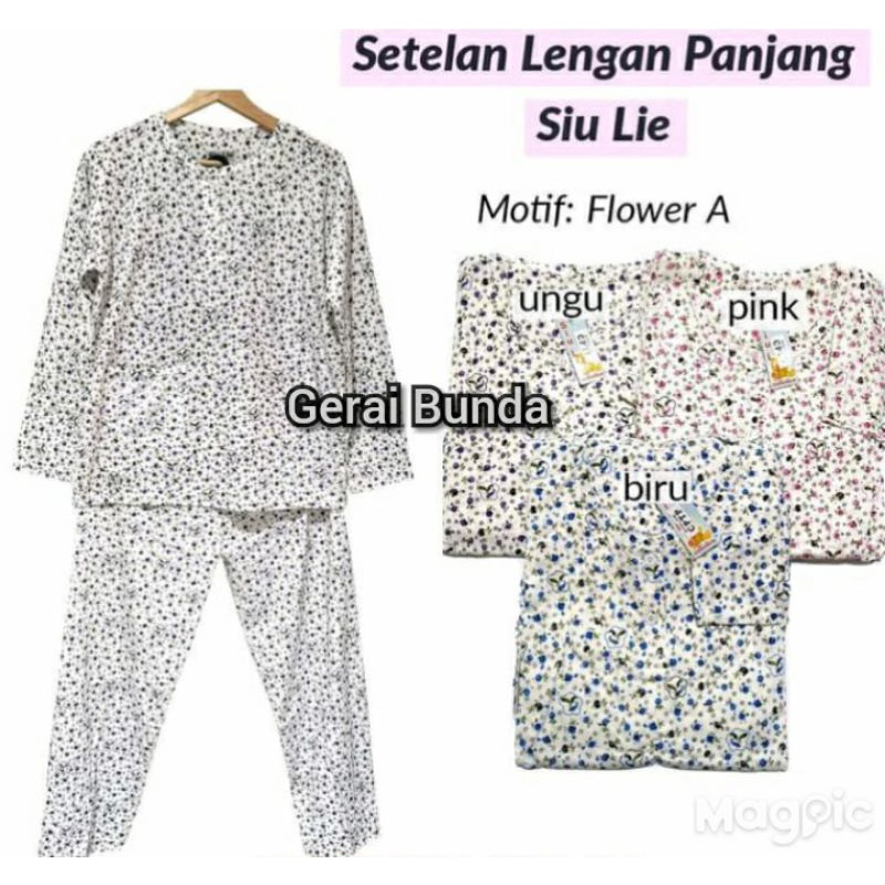 Daster Stelan Tangan Panjang Celana Panjang Siu-lie Standar XL - Gerrai Bunda