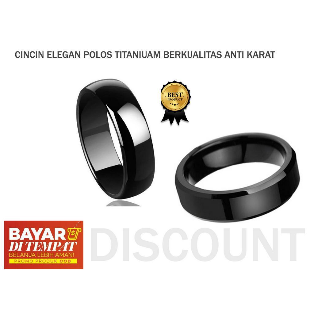 Cincin Titanium Wanita Dan Pria Asli Anti Karat Tidak Luntur Warna Hitam/Gold/Silver Polos