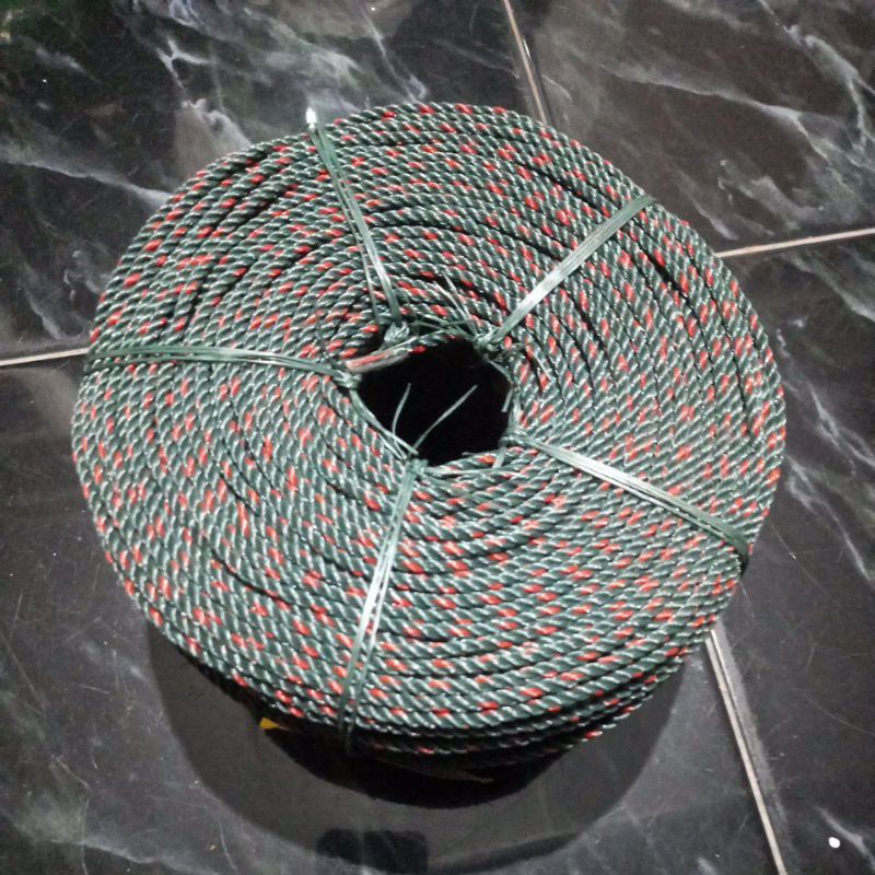 

1 Roll Tali Tambang Ukuran 3mm -+200Meter Hijau Bintik Merah Plastik PE