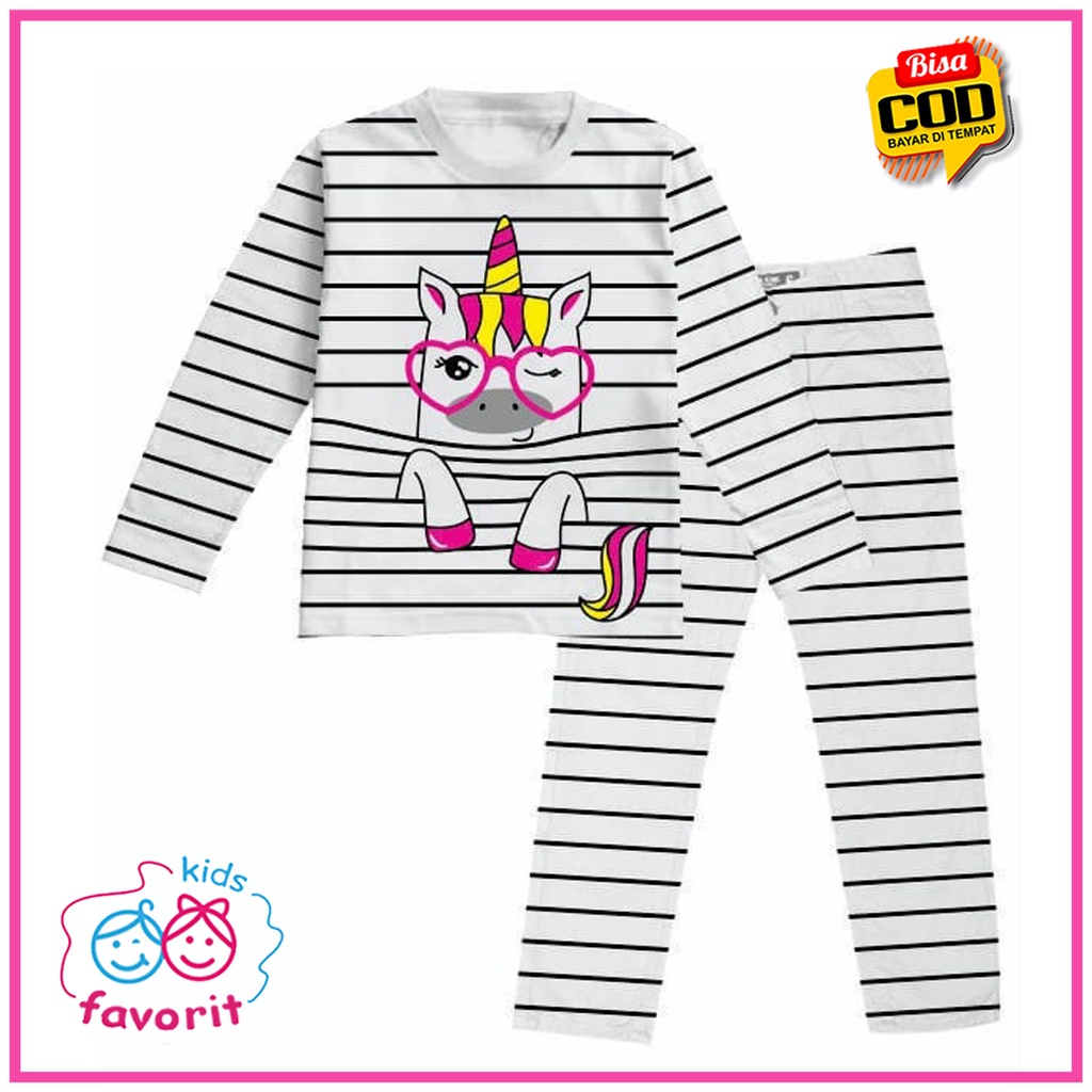 PIYAMA ANAK PEREMPUAN BAJU TIDUR ANAK PEREMPUAN GAMBAR KUDA PONY SETELAN LENGAN PANJANG ANAK PEREMPUAN/ANAK CEWEK