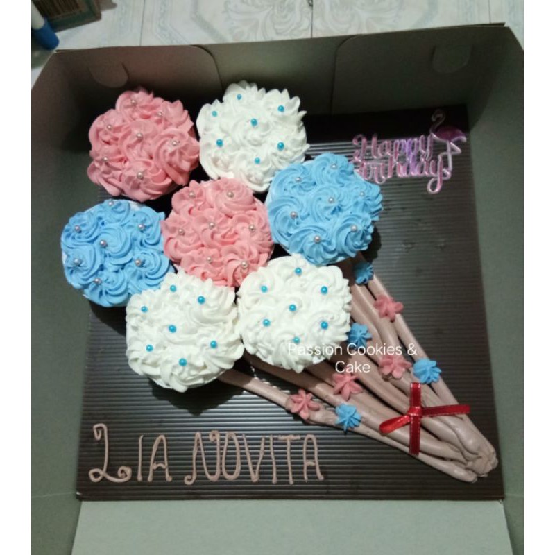 

Cup Cake Ulang Tahun Tema Buket Bunga isi 7 pcs