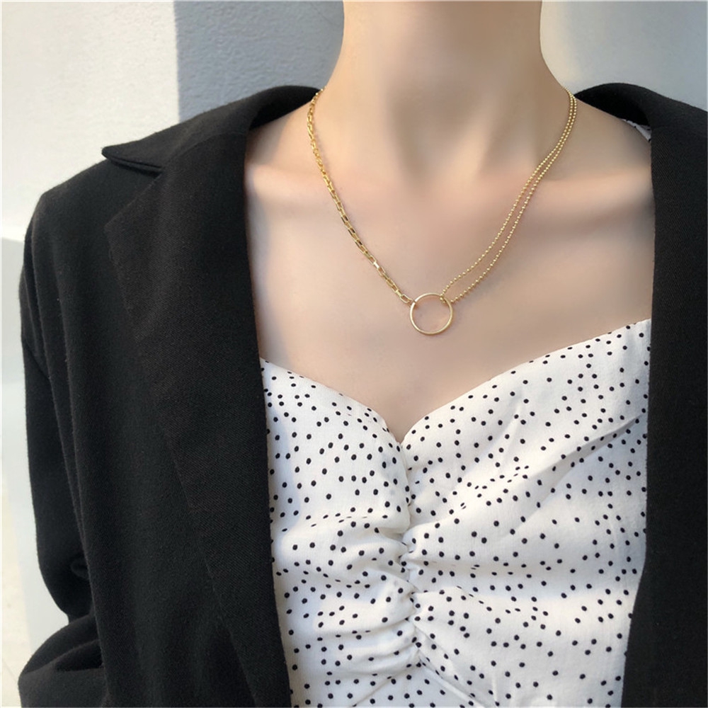 【COD Tangding】Simple Round Shape Personality Choker Clavicle Chain Short Retro Stack Double-layer Necklace