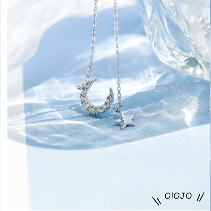 【COD】Kalung Rantai Sterling Silver Dengan Liontin Bulan + Bintang Untuk Wanita