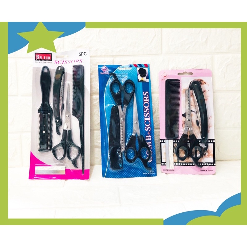 Gunting Rambut set gunting sasak sisir pisau cukur gunting set murah/pisau cukur