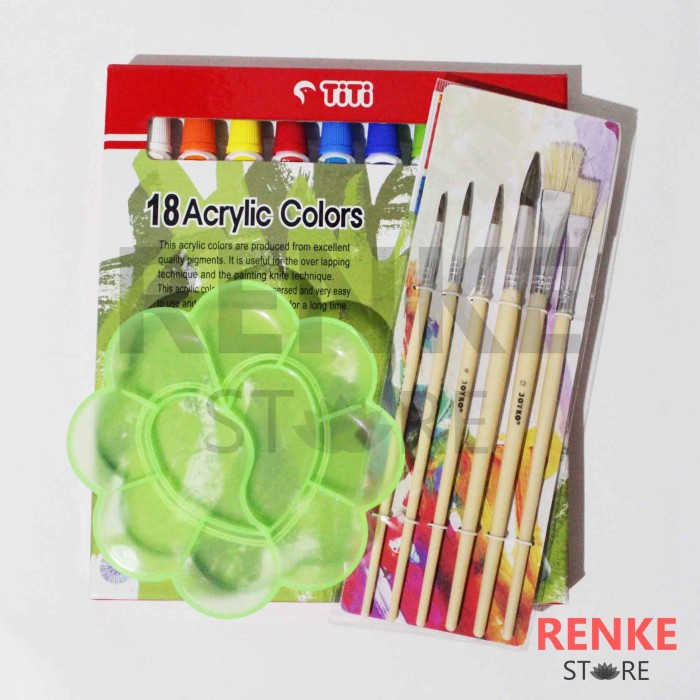 

Promo Bulan Ini Paket Gambar Lukis - Cat Acrylic / Akrilik Titi 18 Kuas Palet Set Terlaris