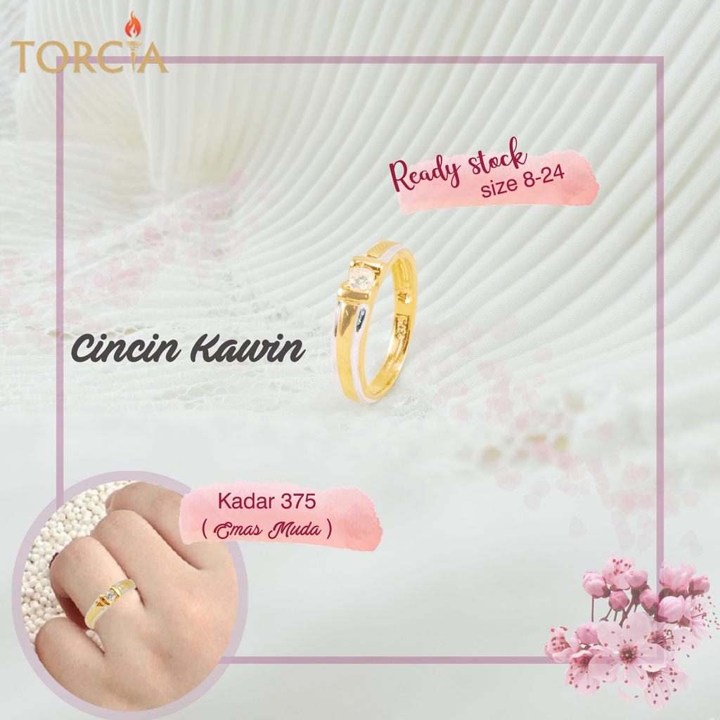 Cincin Kawin Emas Asli Mata Satu Simple B Kadar 375 Torcia Gold
