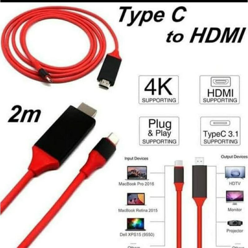 kabel HDTV TYPE C KE HDMI  Lightning IPHONE ke HDMI CONEKTOR LANGSUNG HP KE TV PLUG AND PLAY