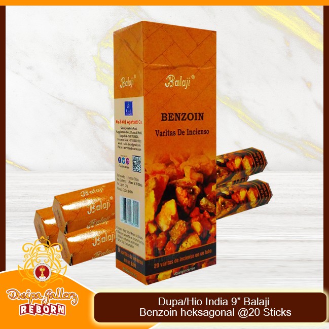 Dupa/Hio Wangi india 9&quot; Balaji Benzoin heksagonal @20 sticks (6pcs/box)