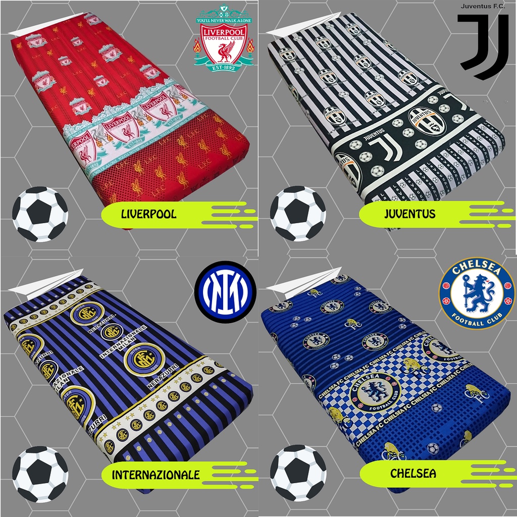 Sprei Karet UK 100X200X20 Motif Bola Sprei MU I Sprey Chelsea I Sprai Madrid I Sprey Bercelona I Spre Juventus