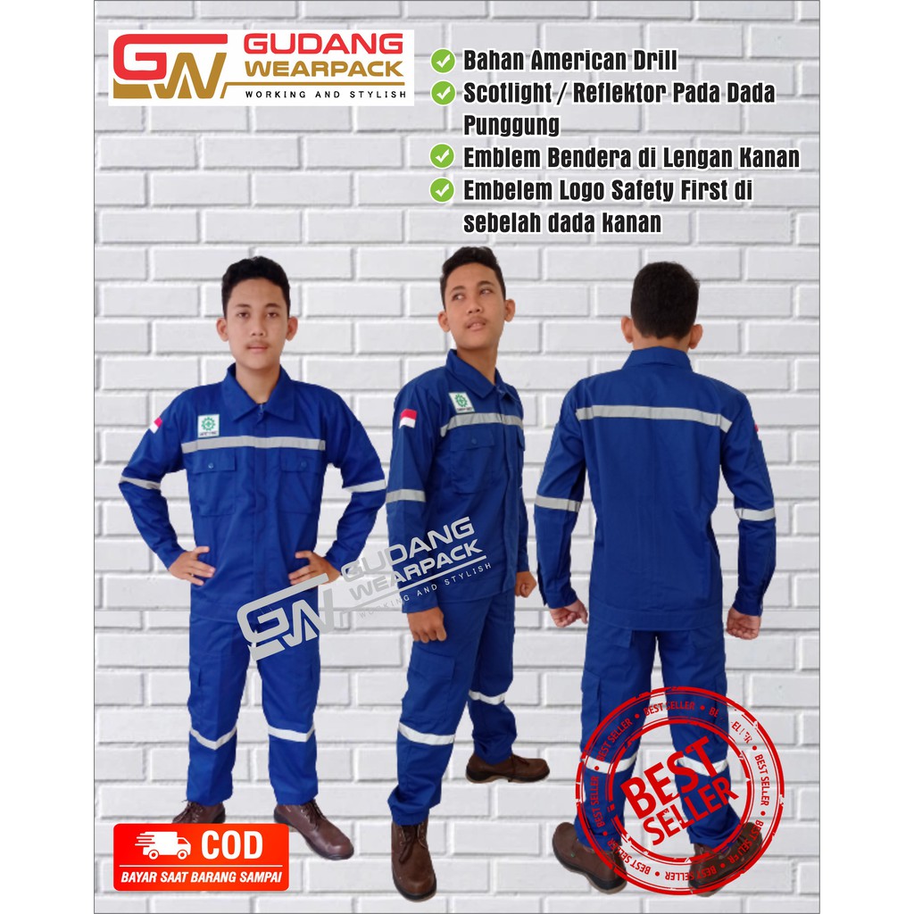 SETELAN Wearpack BENHUR POLOSlengan panjangsleting/SETELAN BAJU KERJA K3 (setelan standar)