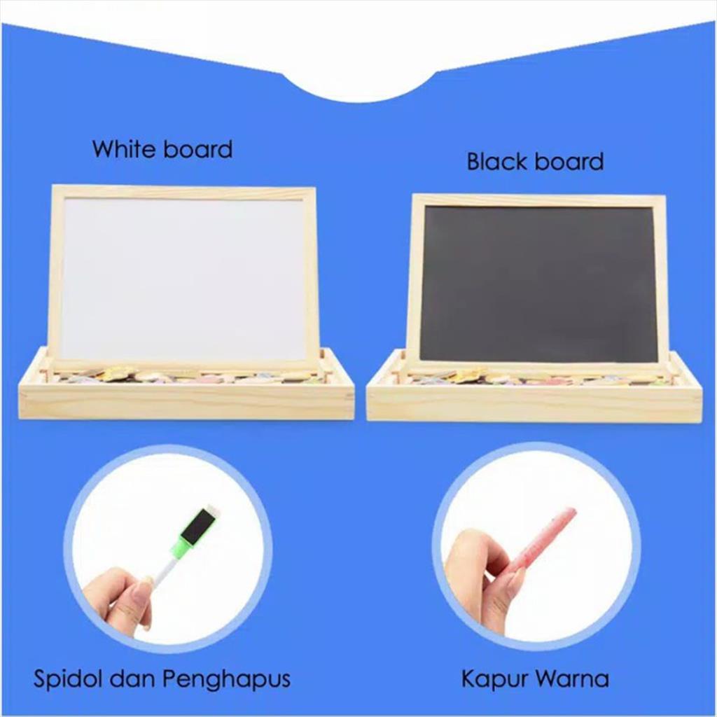 Magnetic Board Double Side Mainan Edukasi Puzzle Kayu Forest