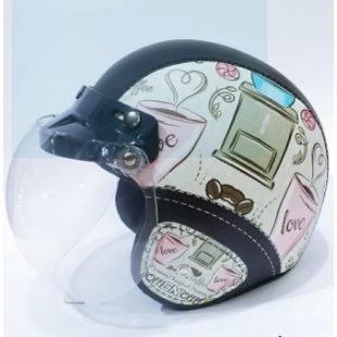 Helm Bogo Dewasa Retro Motif Kopi Love SNI - Kulit - Free Packing Kardus