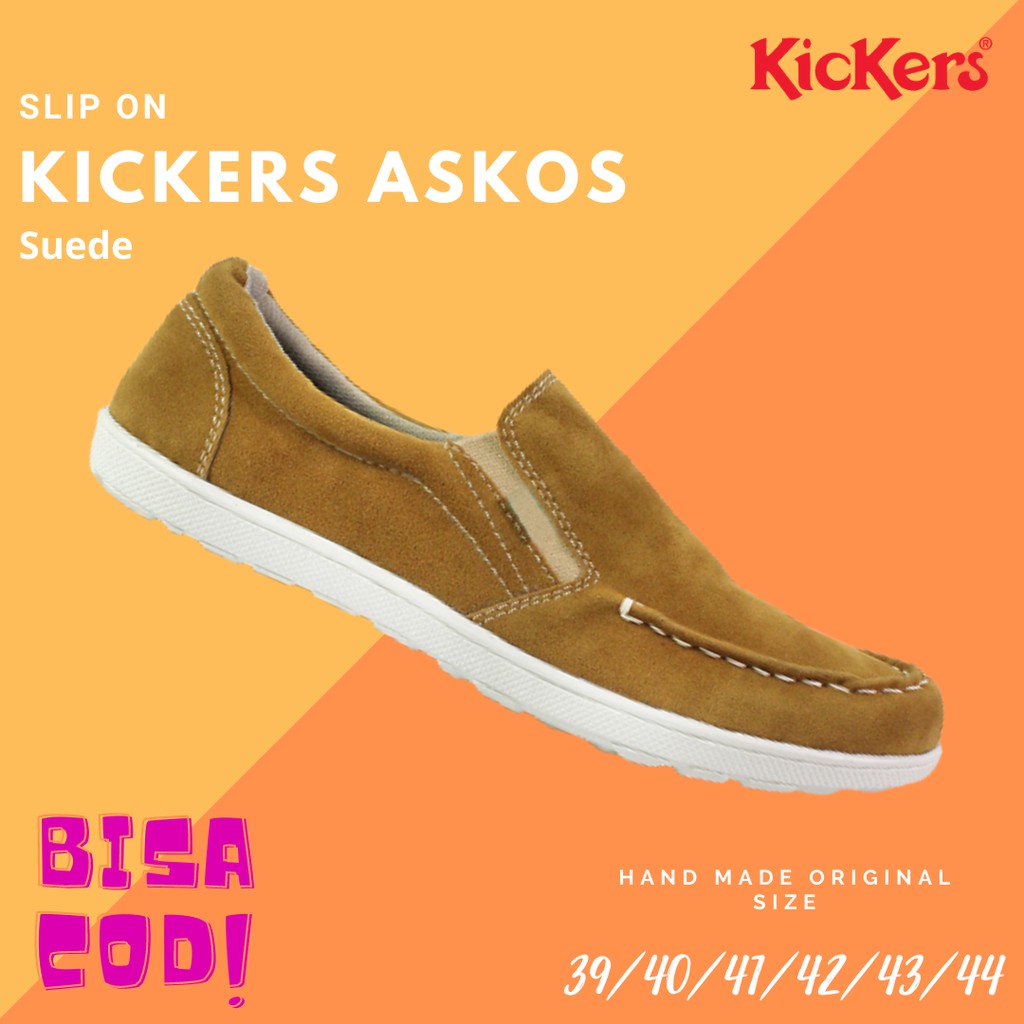 Sepatu Selop Pria Kickers Askos Slop TAN Suede Formal Kasual Kerja Kantor Slipon Kikers Laki Jalan