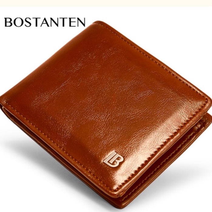 BOSTANTEN Dompet Lipat Pria Koin Ritleting Bahan Kulit PU Hitam/Kopi/Coklat-4