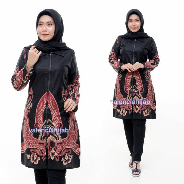 BLOUSE TUNIK JUMBO BATIK ZIPPER AMANI BATIK PEKALONGAN ( BUSUI RESLETING DEPAN )