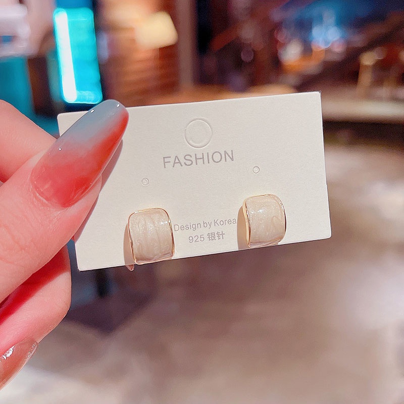 Shuling S925 silver needle Korean version New Design Drip Glaze White Earrings Female Geometric Earrings