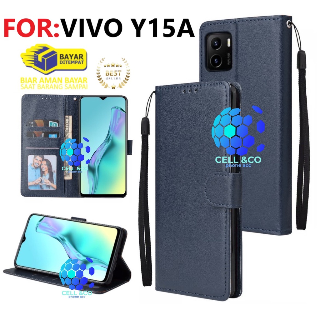 FLIP COVER NEW VIVO Y15A CASE FLIP LEATHER WALLET PREMIUM FLIP CASE BUKA TUTUP KESING HP CASING FLIP CASE WALLET VIVO Y15A