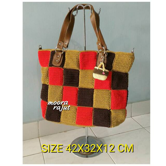 Tas rajut nilon KOTAK CATUR WARNA