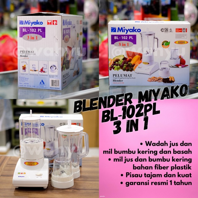 Blender Miyako 3 in 1 BL-102PL bahan fiber plastik Garansi resmi 102 PL
