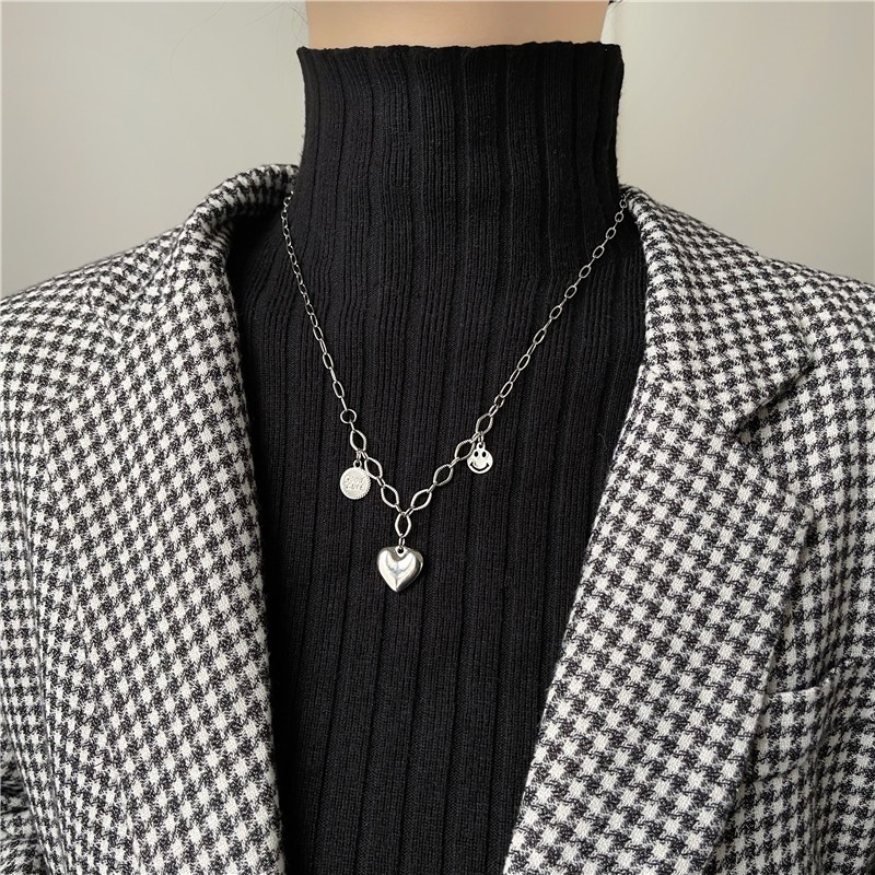 Kalung Rantai Panjang Dengan Liontin Hati + Smiley Face Untuk Wanita 2021