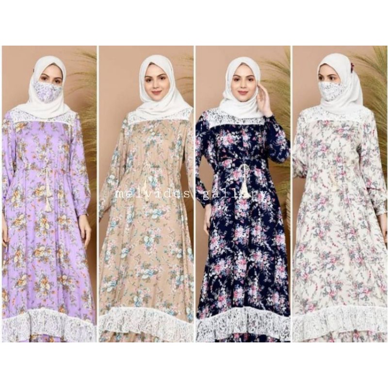 Gamis Rayon Motif Bunga Kombinasi Brukat