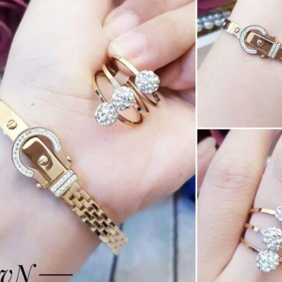 Titanium Set Gelang dan Cincin 21584D