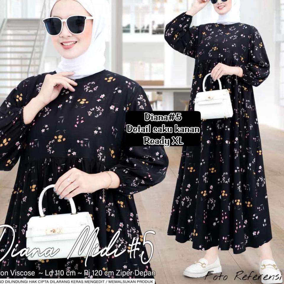 574REH DIANA MIDI DEESS XL XXL - DRESS RAYON VISCOSE MOTIF - DRESS BUSUI - DRESS JUMBO BIG SIZE BAHA