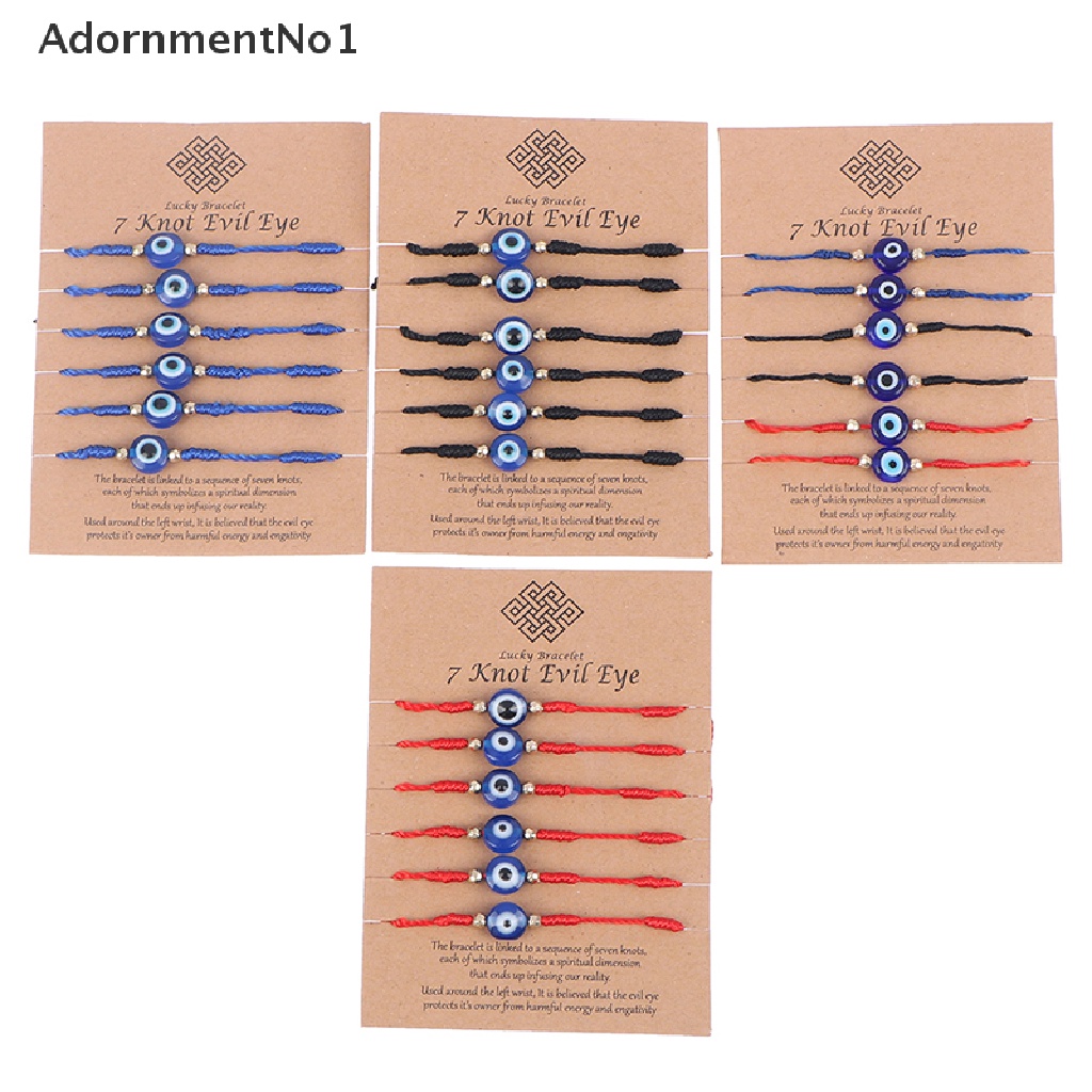 (AdornmentNo1) 6pcs / set Gelang Tangan Tali Kepang Aksen Manik-Manik Mata Iblis Untuk Perhiasan Wanita