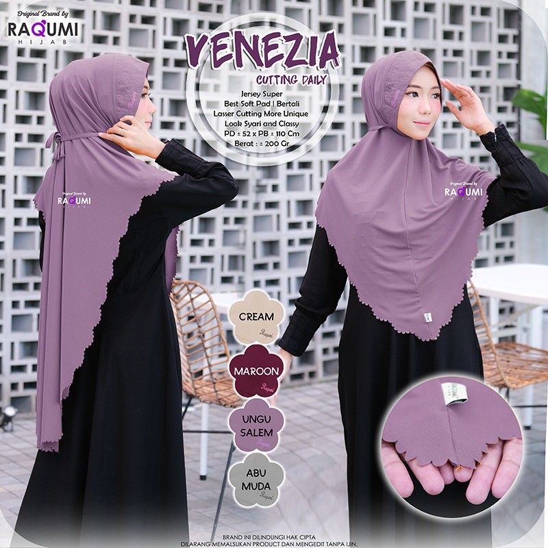 Venezia Cutting Daily Original Raqumi Hijab Wanita Jersey Super Hijab Soft Pad Raqumi Venezia Raqumi