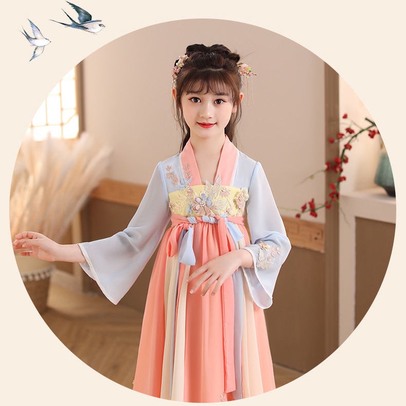 Hanfu girls summer dress Chinese style long sleeve ancient dress super fairy Ru skirt baby cherry Pr