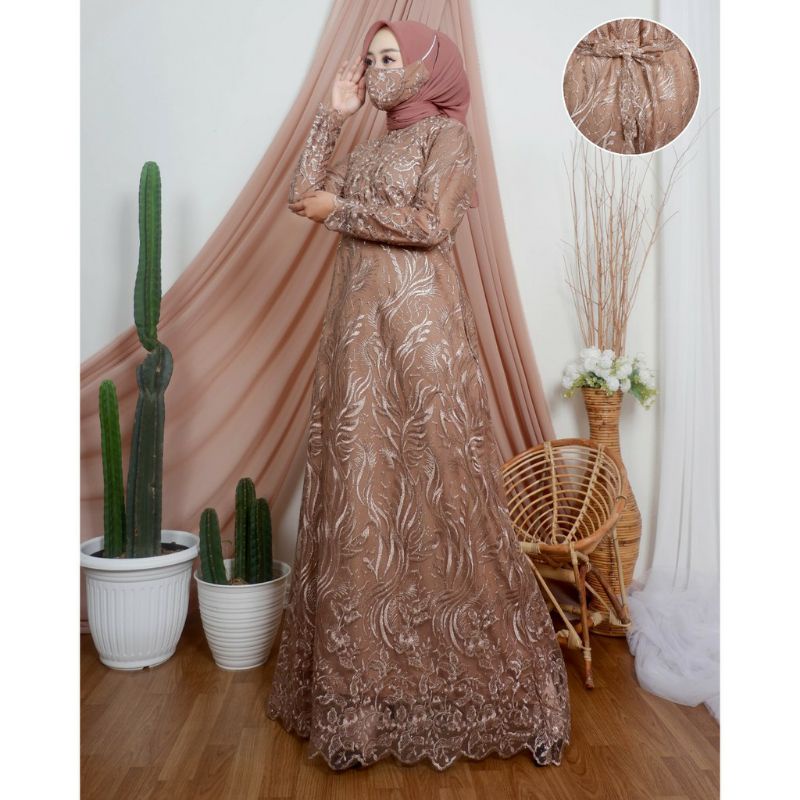 GAMIS MODERN/GAMIS FULL BRUKAT TILE MUTIARA/GAMIS MAXI BUSUI/PREMIUM QUALITY