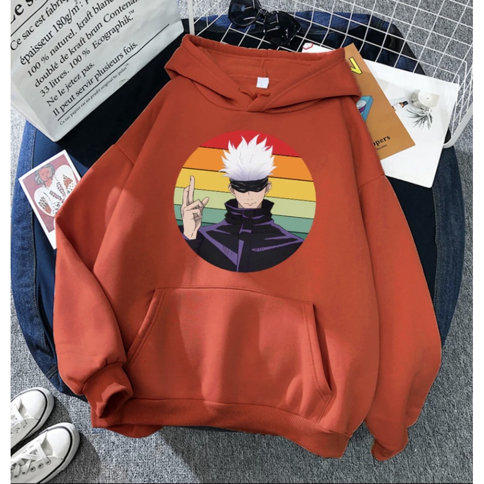 SATORU GOJO RAINBOW Anime Jumper Hoodie II Sweater Hoodie Anime II Sweter Oblong Topi II SIZE M - XL ( Pria &amp; Wanita / Anak &amp; Dewasa )