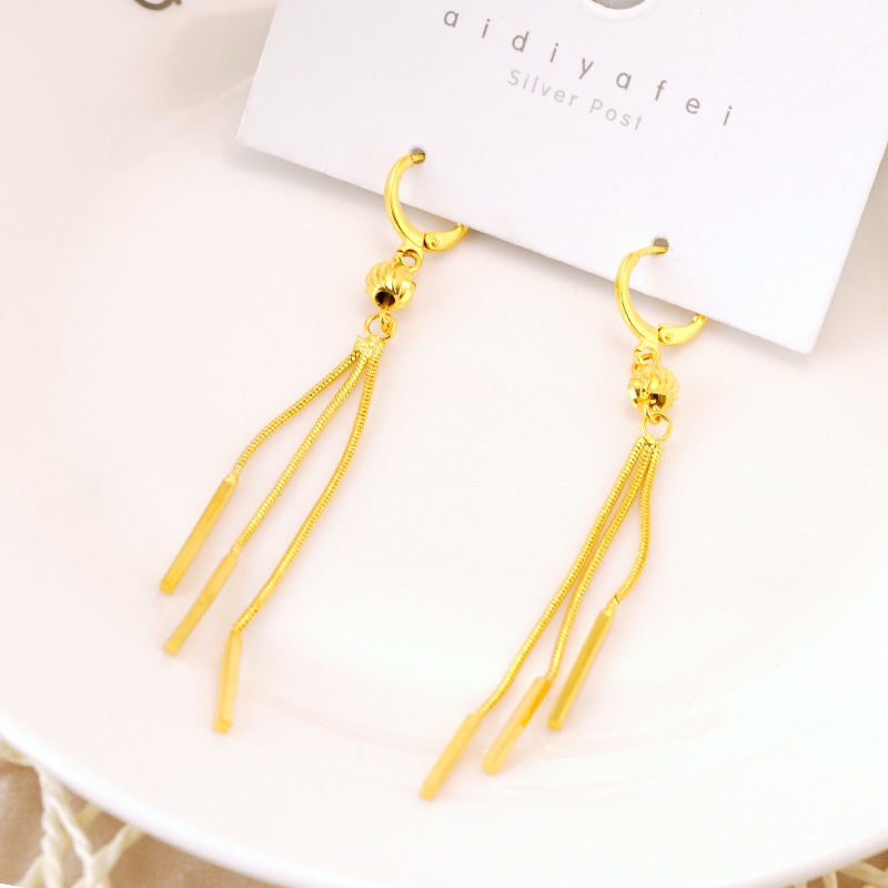 Anting Rumbai Panjang Lapis Emas Asli Kadar 375 Untuk Aksesoris Wanita