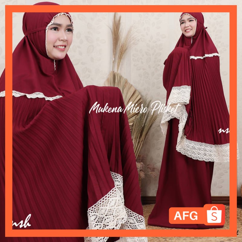 PLISKET MUKENA DEWASA MICRO PLISKET RENDA RAJUT by AFG (GESER BANYAK WARNA) MUKENA PLEATED